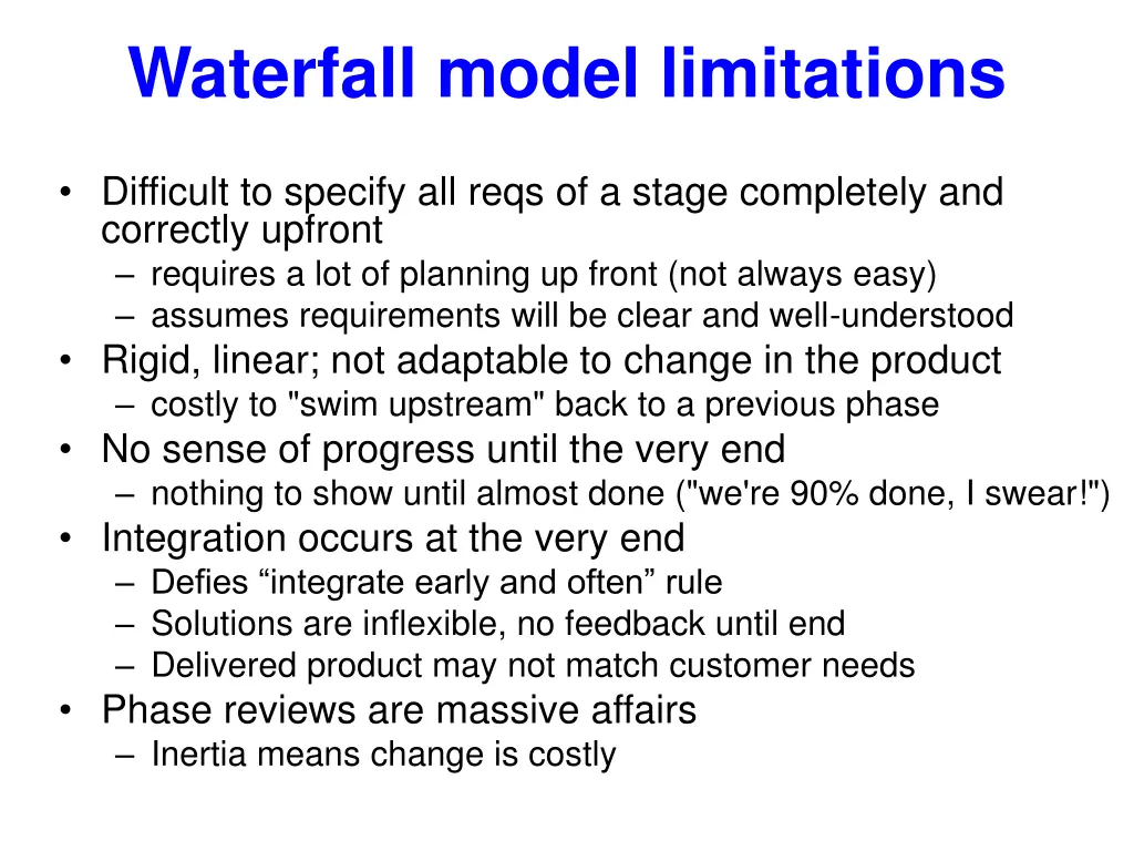 waterfall model limitations