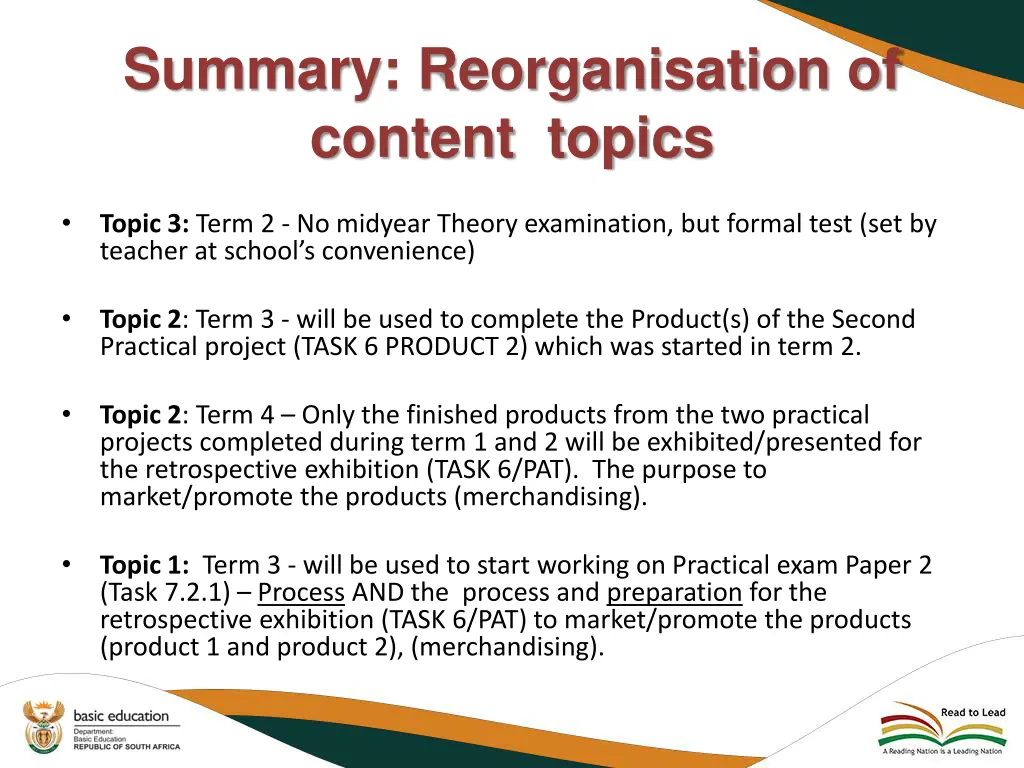 summary reorganisation of content topics