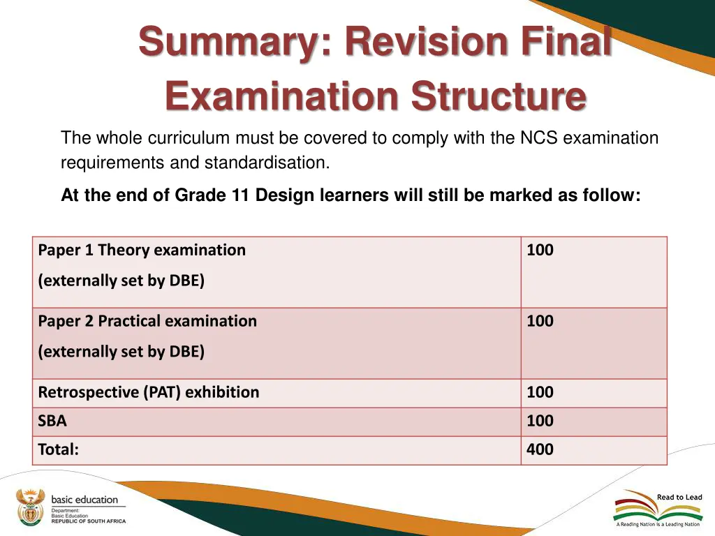 summary revision final examination structure
