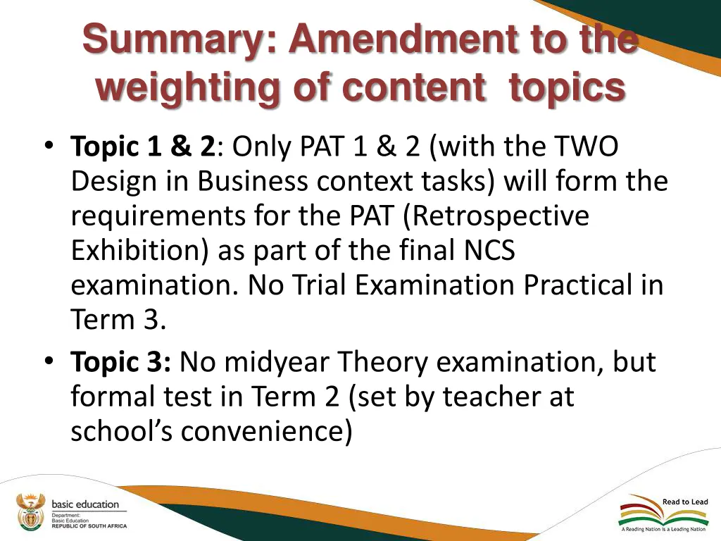 summary amendment to the weighting of content
