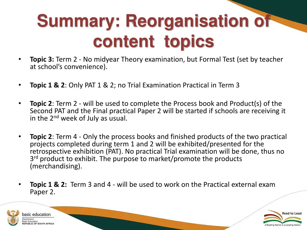 summary reorganisation of content topics