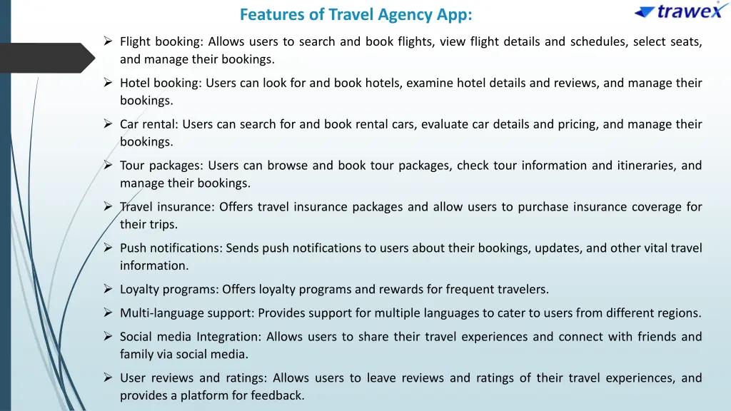 features of travel agency app