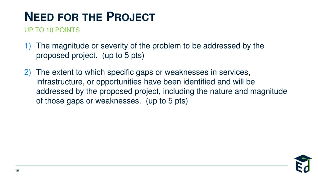 n eed for the p roject up to 10 points