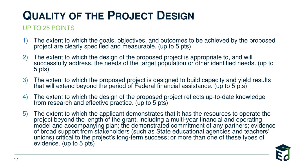 q uality of the p roject d esign up to 25 points