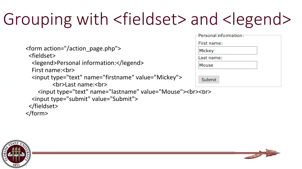grouping with fieldset and legend