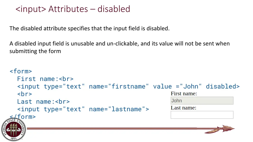 input attributes disabled