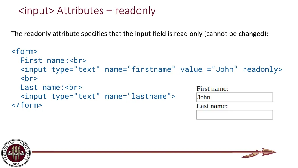 input attributes readonly