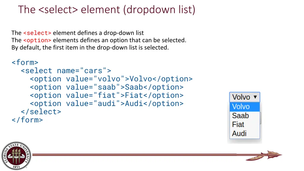 the select element dropdown list