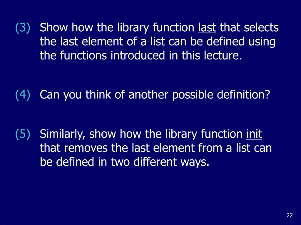 show how the library function last that selects