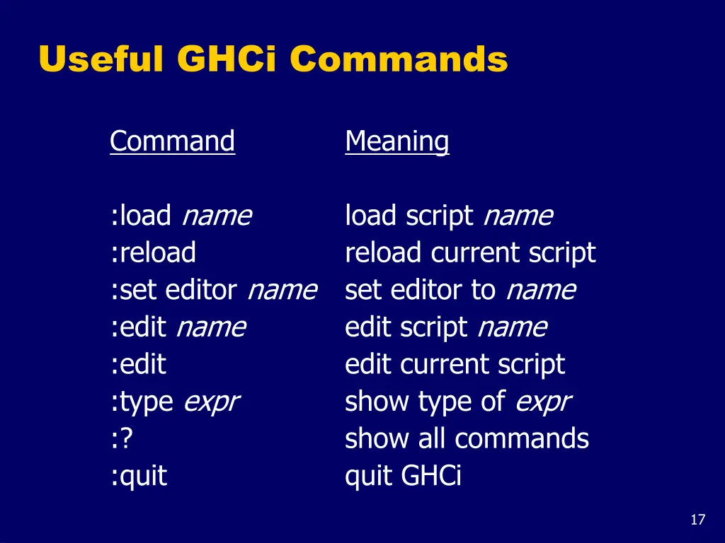 useful ghci commands