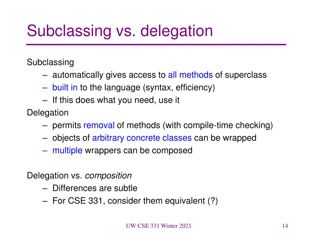 subclassing vs delegation