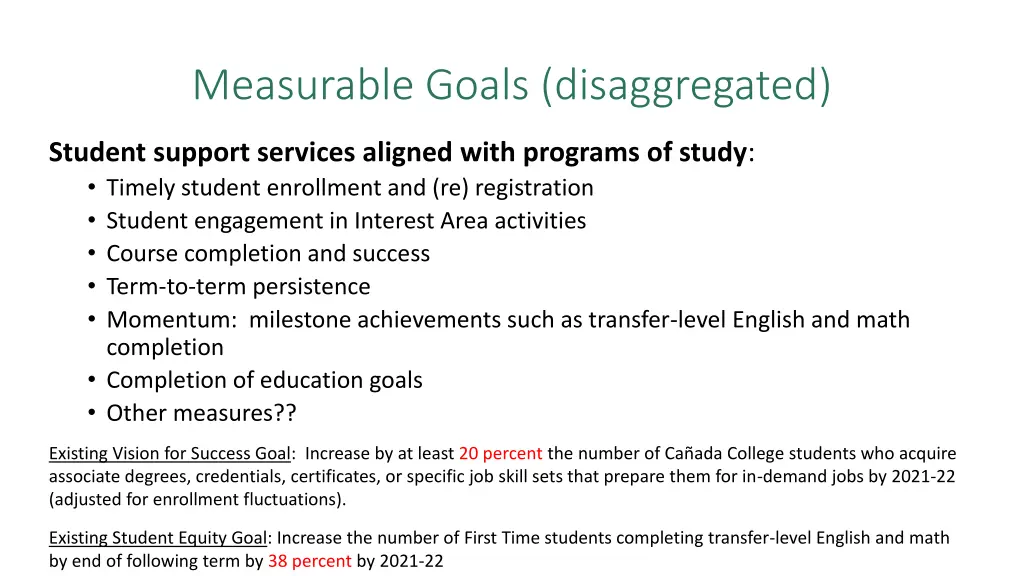 measurable goals disaggregated