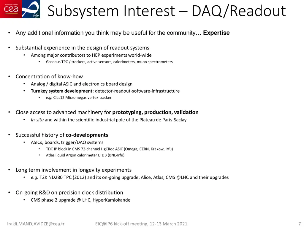 subsystem interest daq readout 3