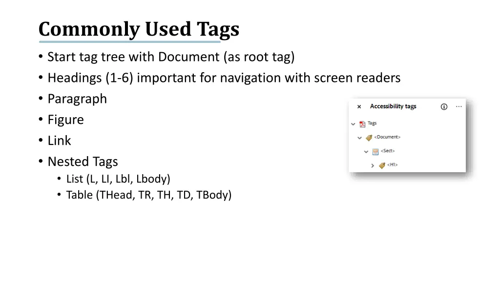 commonly used tags
