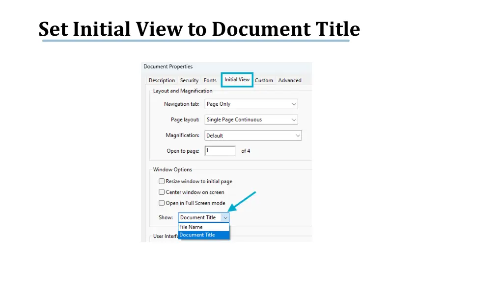 set initial view to document title