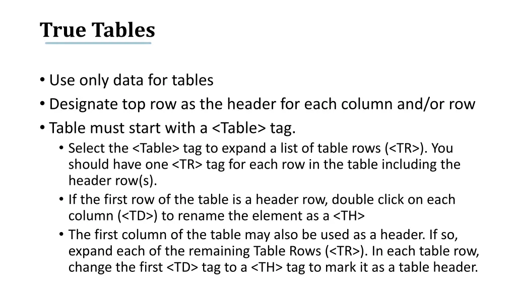 true tables