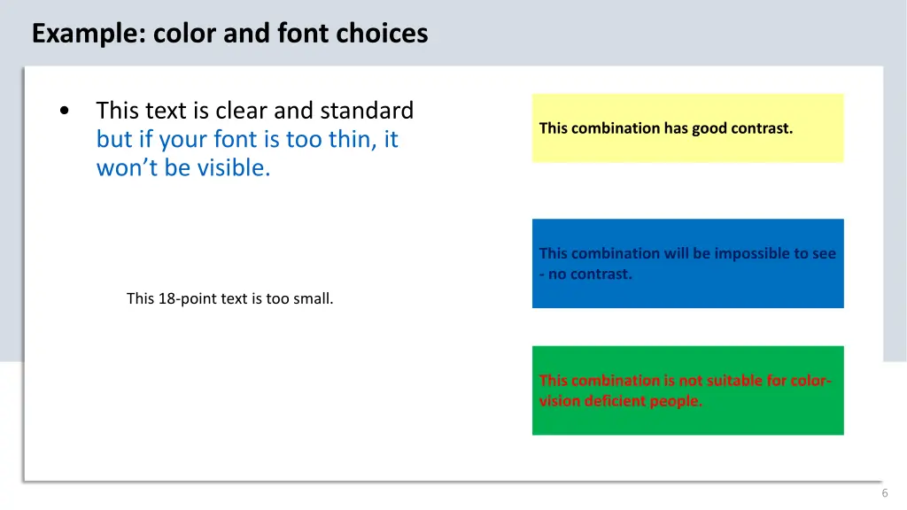 example color and font choices