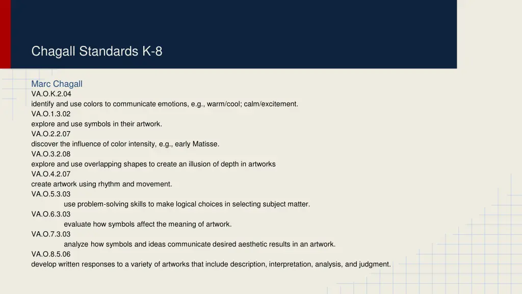 chagall standards k 8