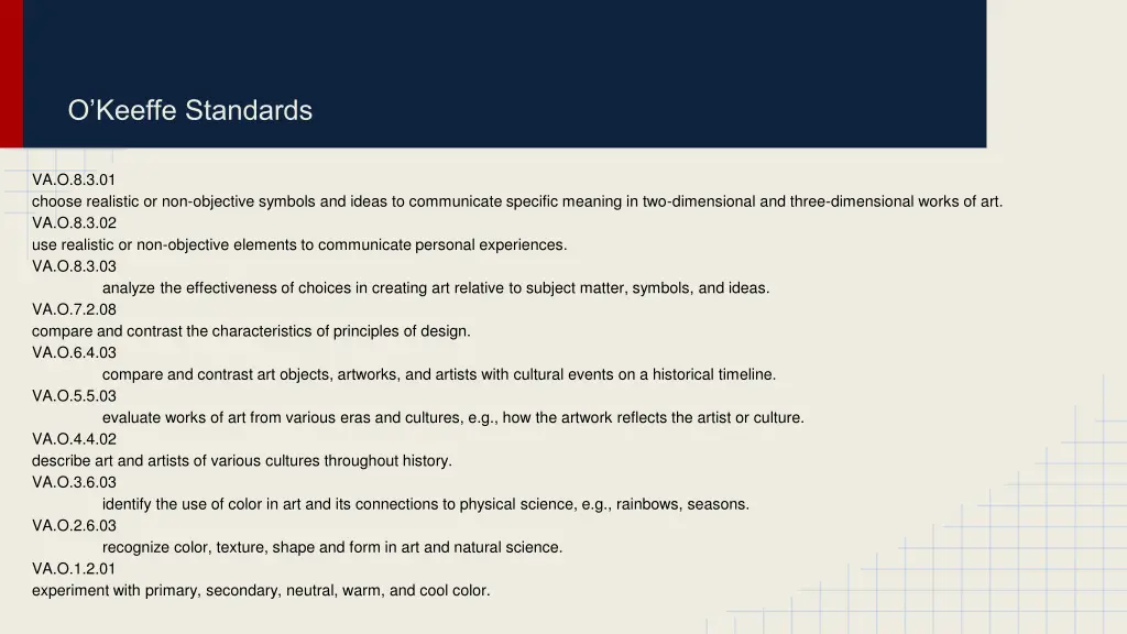o keeffe standards