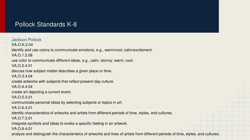 pollock standards k 8