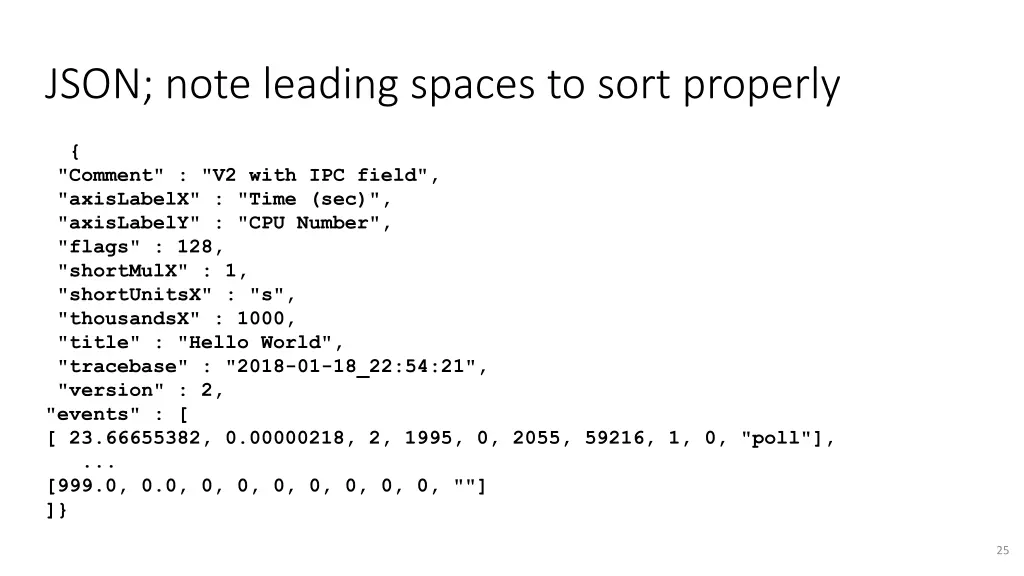 json note leading spaces to sort properly