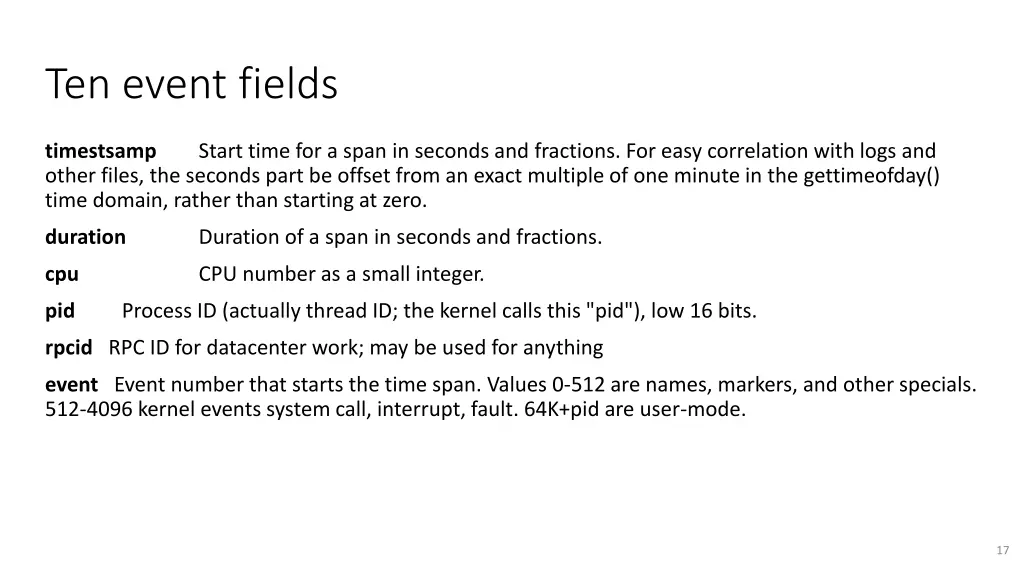 ten event fields