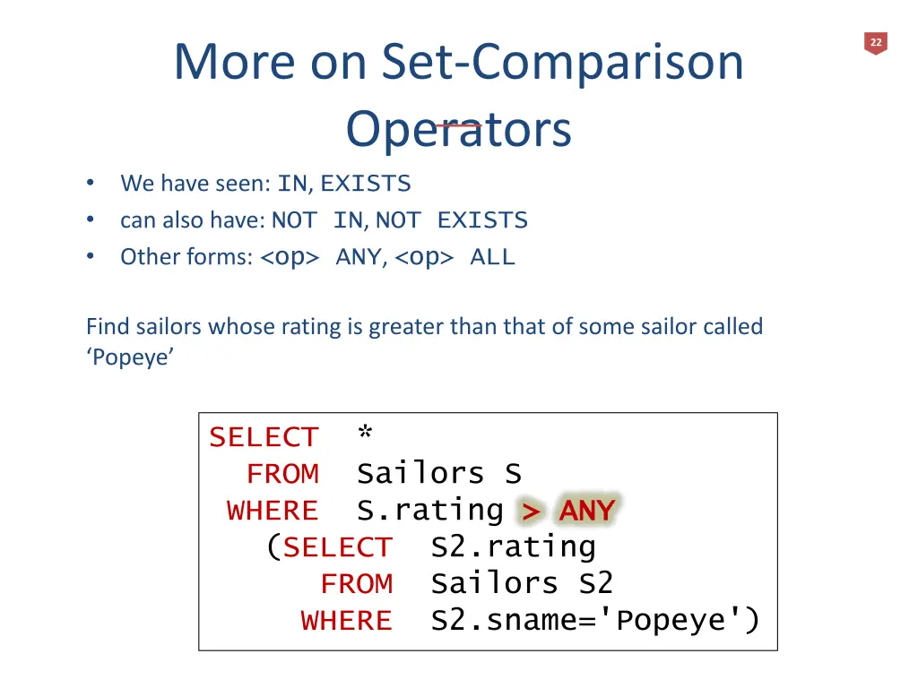 more on set comparison operators we have seen