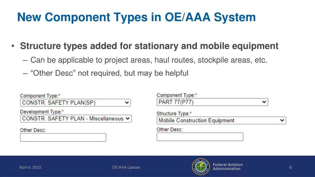 new component types in oe aaa system