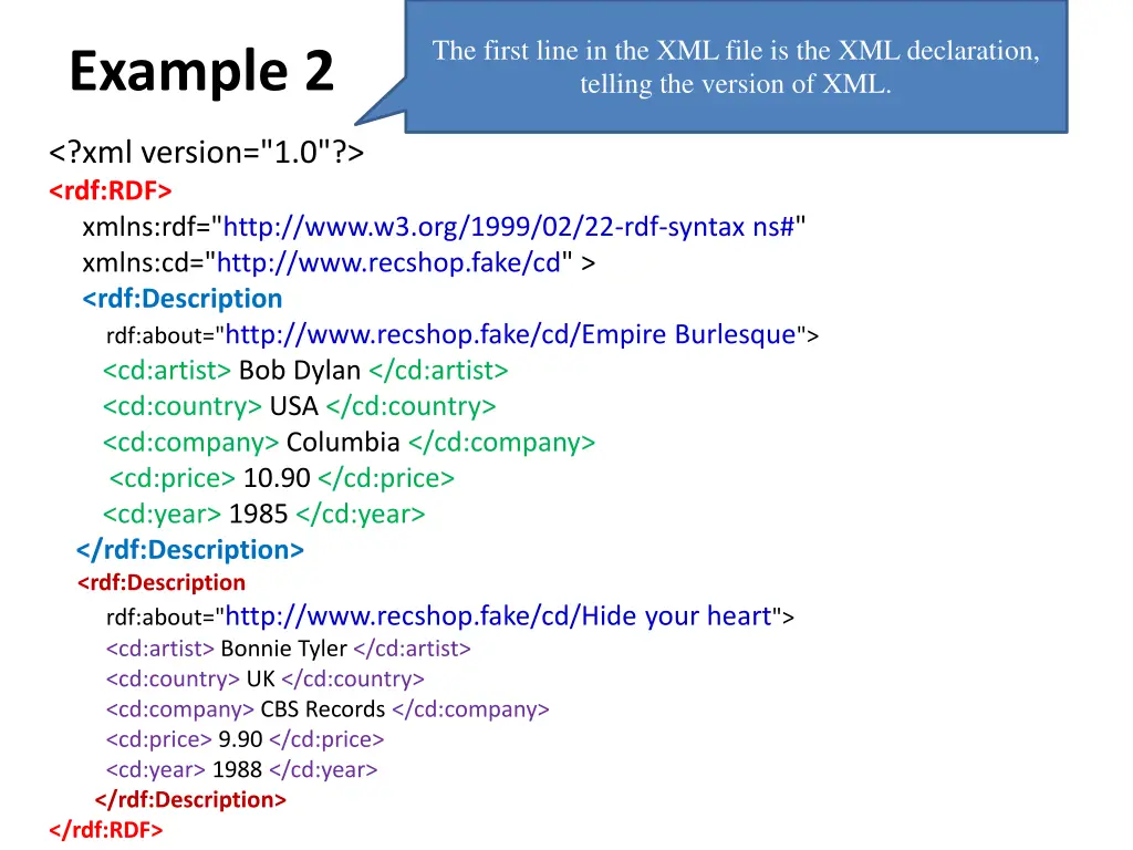 the first line in the xml file