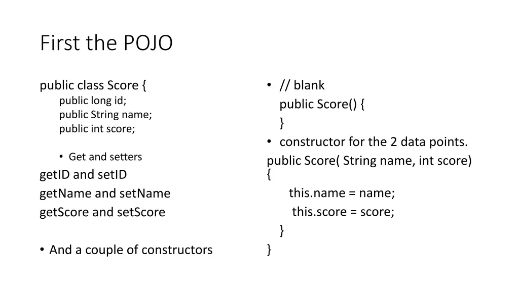first the pojo