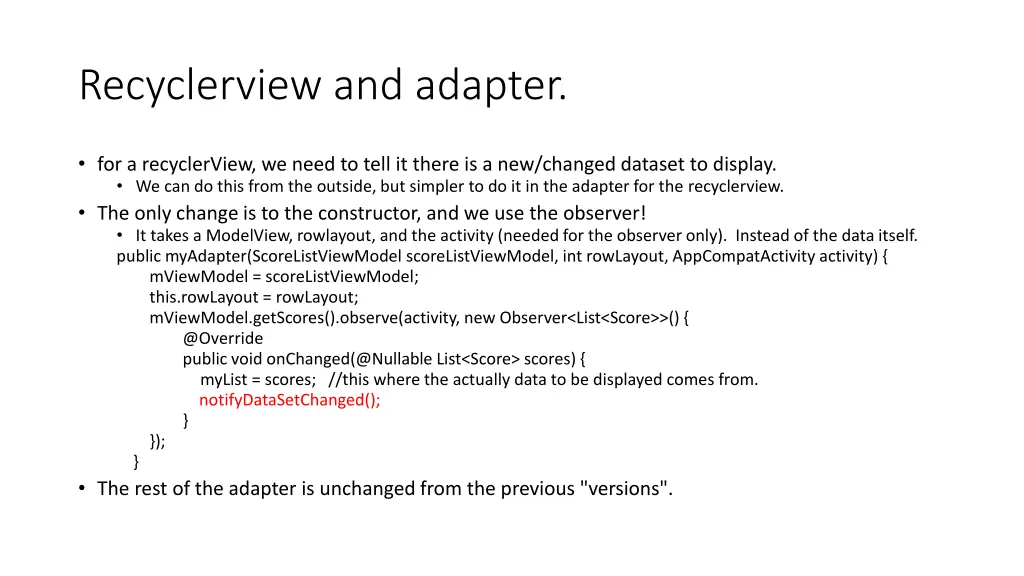 recyclerview and adapter