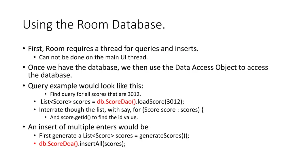 using the room database
