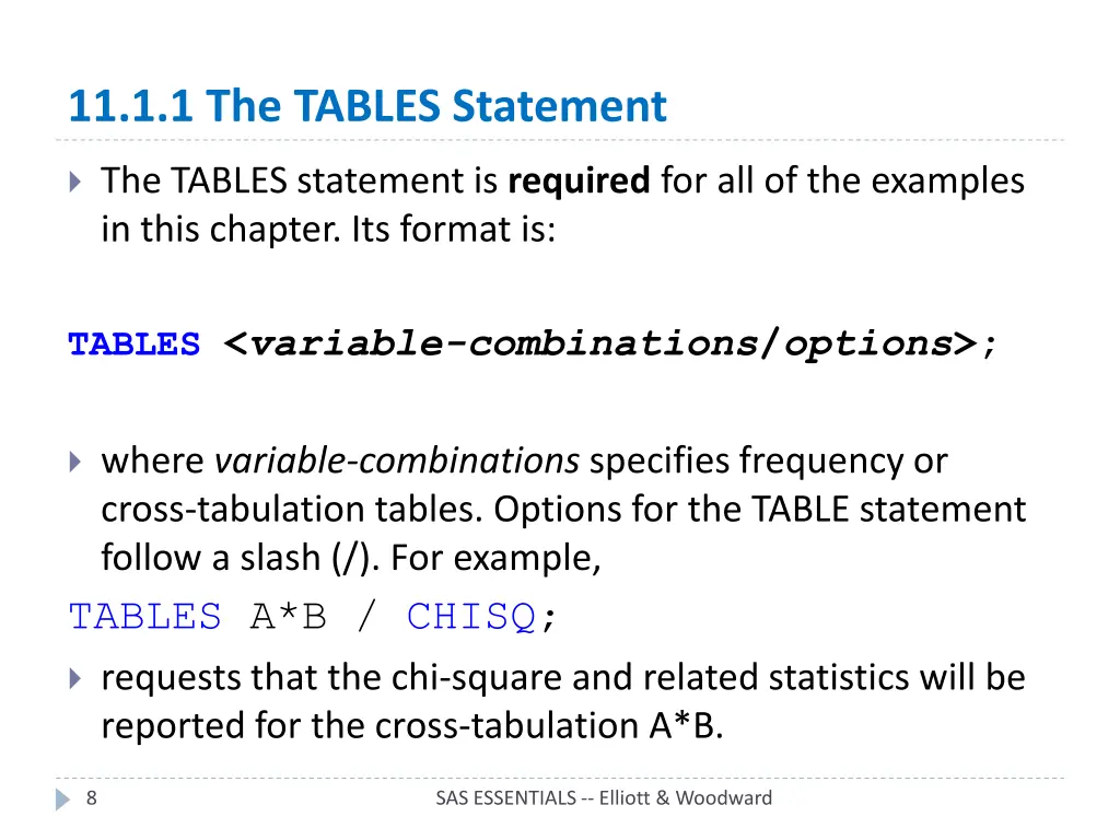 11 1 1 the tables statement