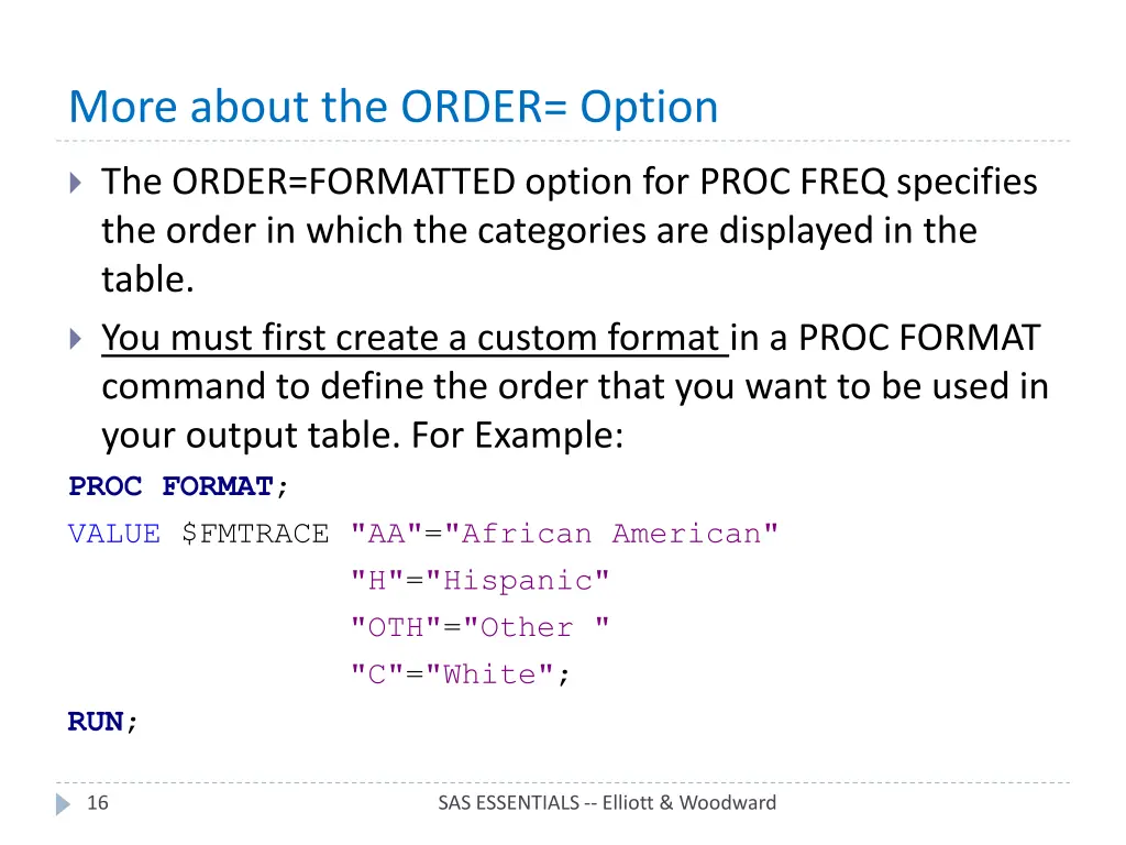 more about the order option