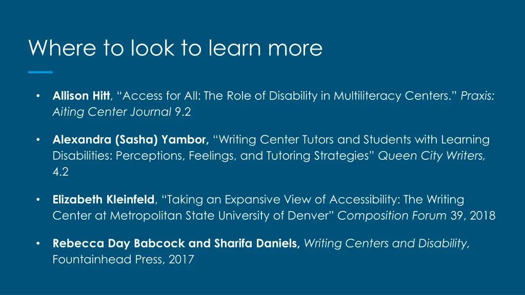 where to look to learn more