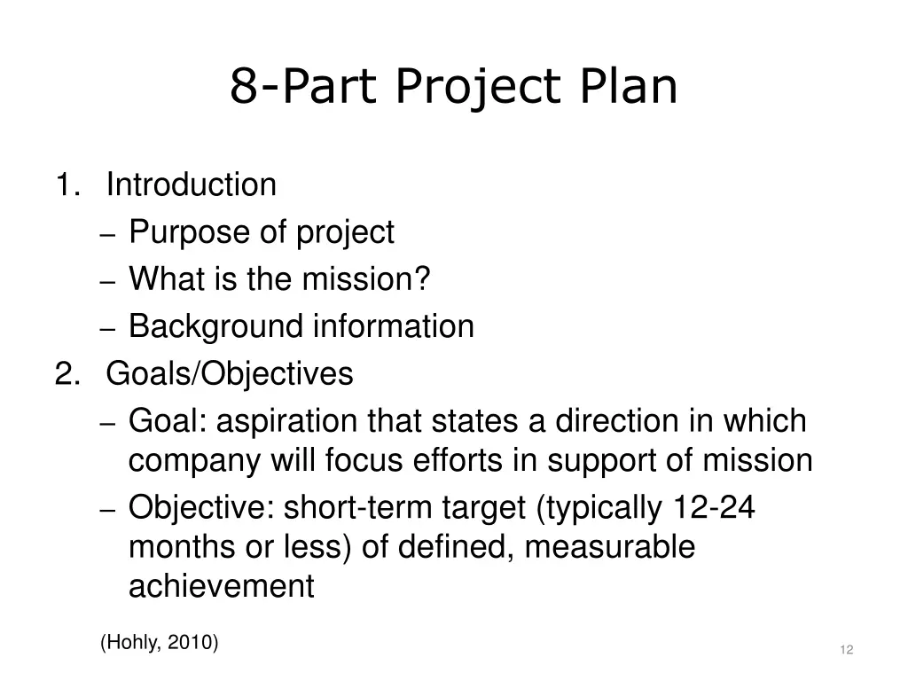 8 part project plan