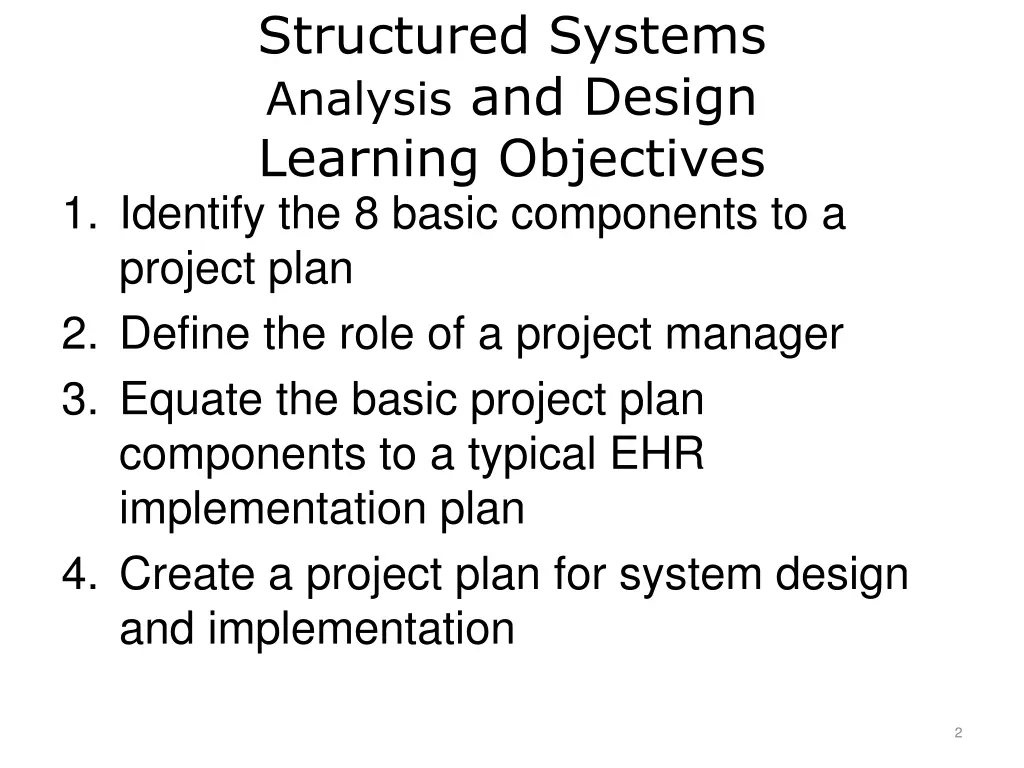 structured systems analysis and design learning
