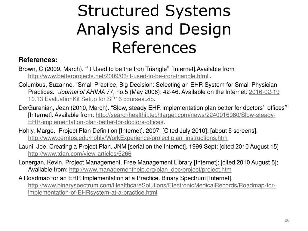 structured systems analysis and design references