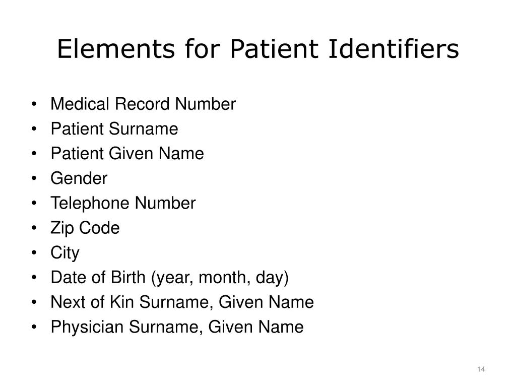 elements for patient identifiers