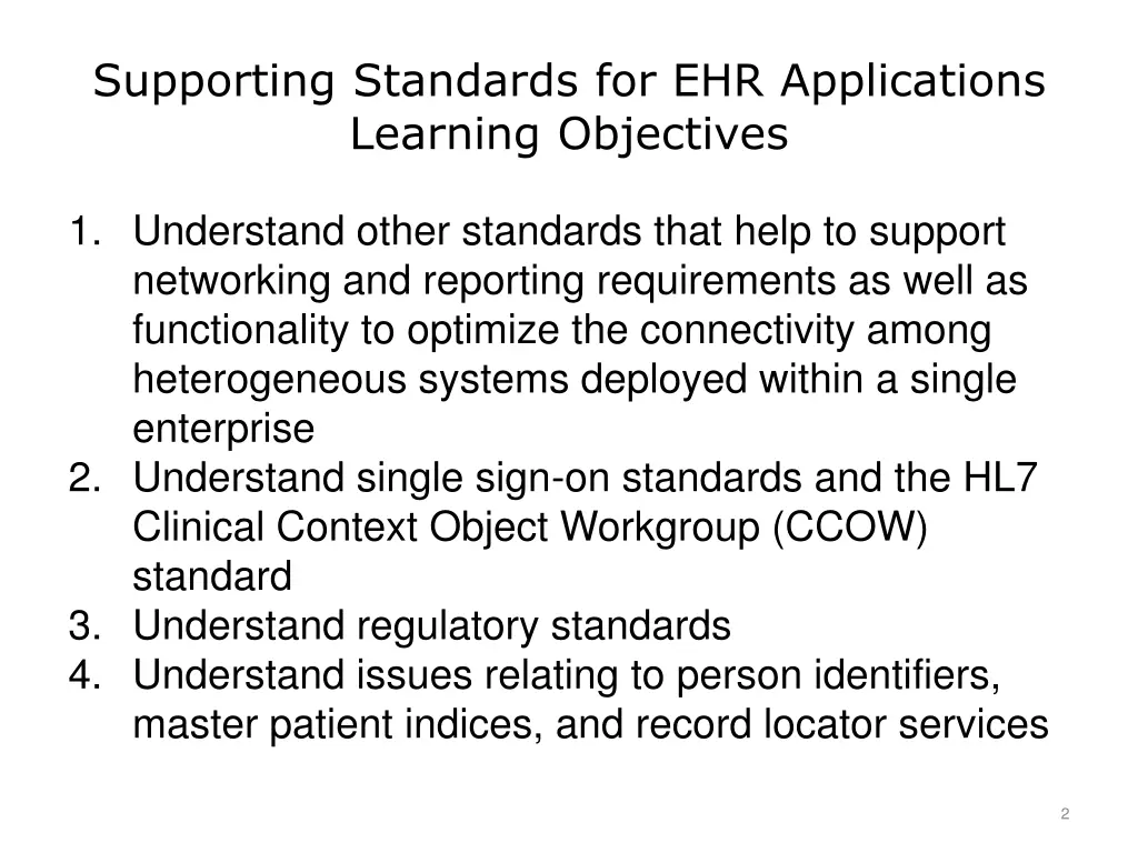 supporting standards for ehr applications
