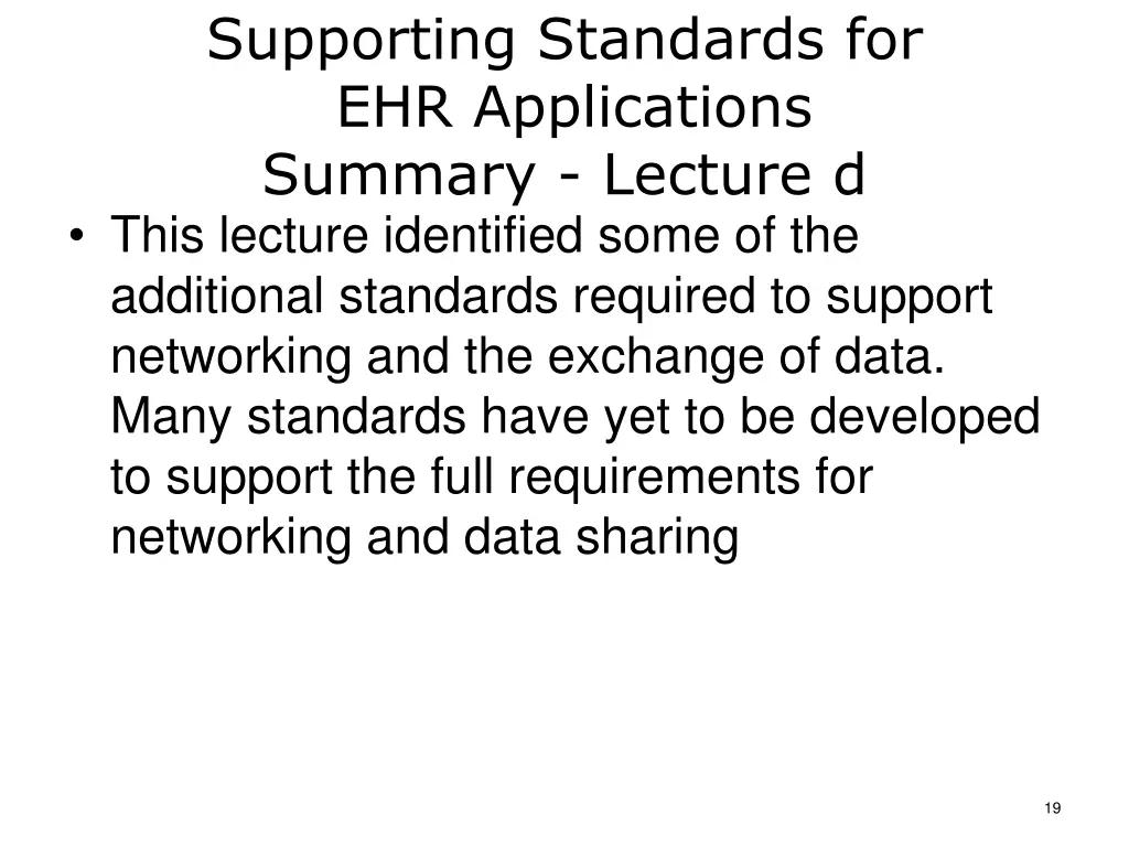 supporting standards for ehr applications summary