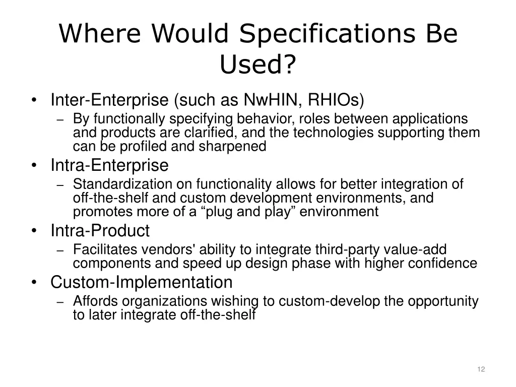 where would specifications be used