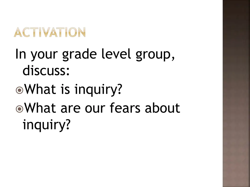 activation in your grade level group discuss what