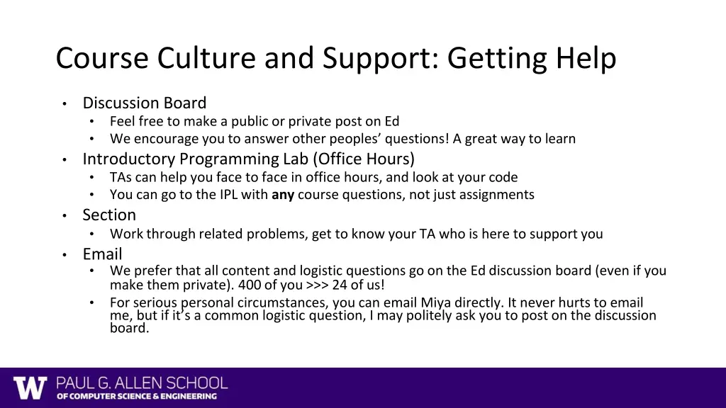 course culture and support getting help
