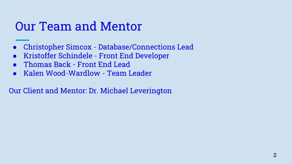 our team and mentor