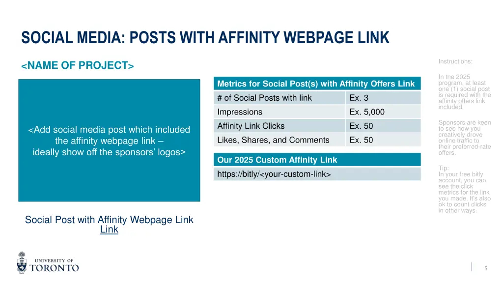 social media posts with affinity webpage link
