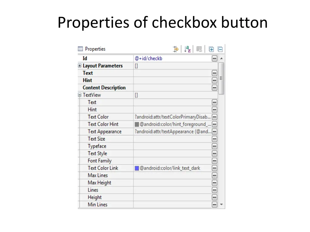 properties of checkbox button