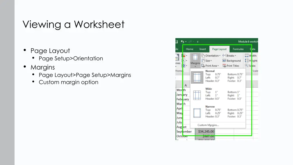 viewing a worksheet
