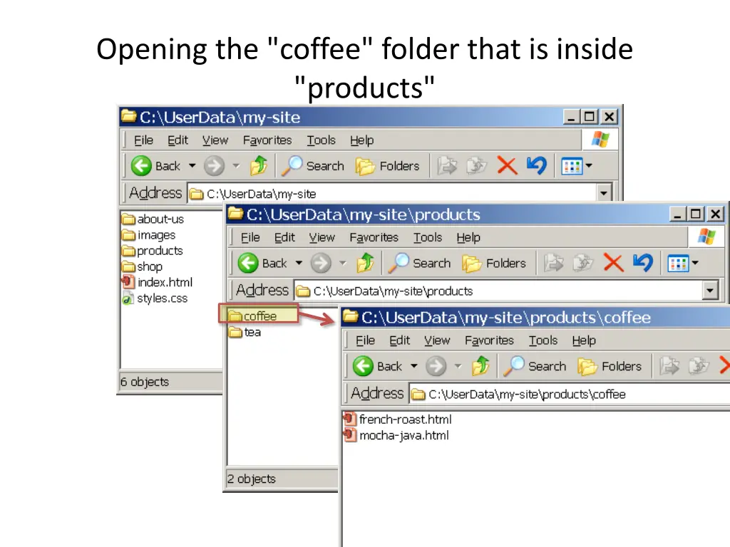 opening the coffee folder that is inside products
