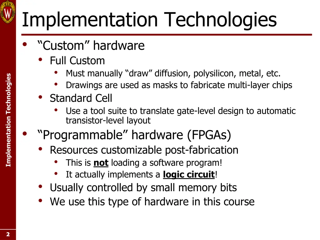 implementation technologies custom hardware full
